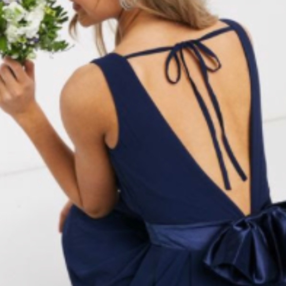 NWT | Wrap front bow back maxi dress in navy, size 8 | ASOS